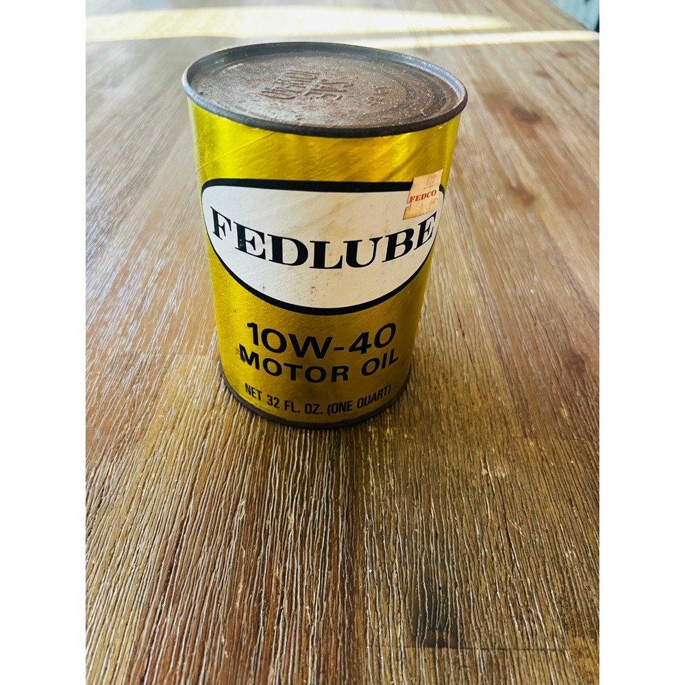 Vintage Fedlube 10W-40 Motor Oil Can 1 Quart Full Fedco Los Angeles Petroliana